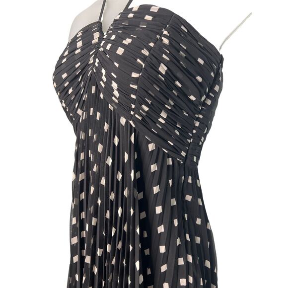 Ann Taylor Sz 2 Strapless Pleated Polka Dot Sun Dress Black White Halter Summer - Picture 5 of 10